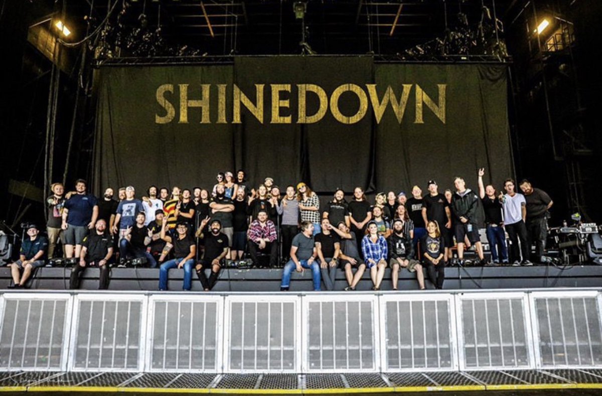 Shinedown's tweet photo. Missing this view & our incredible crew. Today marks the original kick-off of our #SDDeepDiveTour. We want to say thank you to our #ShinedownFamily for hanging in there. Safety & health comes first. Together, we will get through this! 👊 https://t.co/oDi4ByYbGF