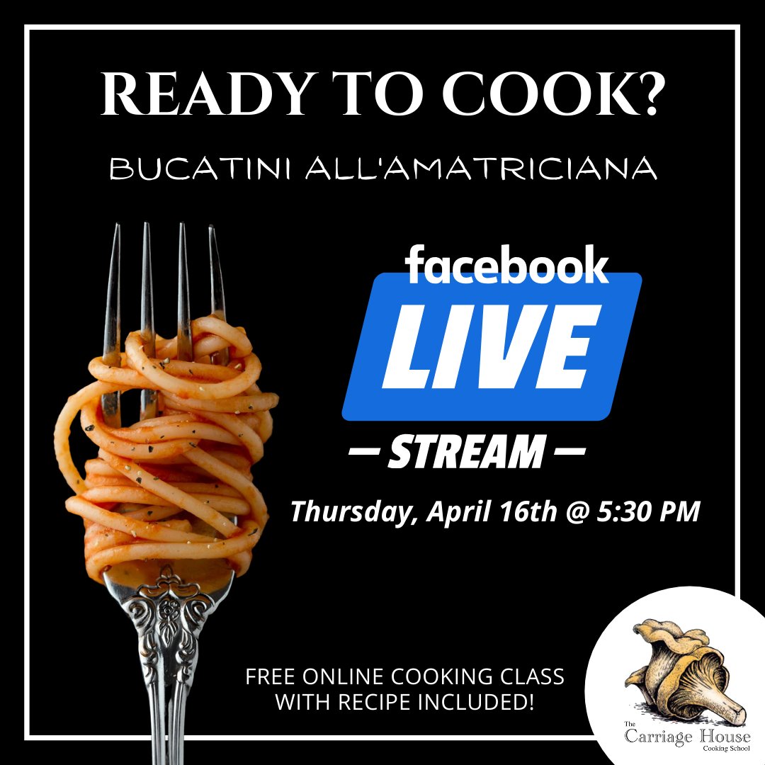 CarriageHouseCS's tweet photo. Ready to Cook?
Join Chef Curtiss of the Carriage House Cooking School for a free Facebook Live Cooking Class on April 16th at 5:30 pm!
Download the Free Recipe before the live show here >>> https://t.co/GaJVc1y2tX
#cookingclass #livecookingclass #facebooklivecookingclass https://t.co/UnnL7WM2Dg