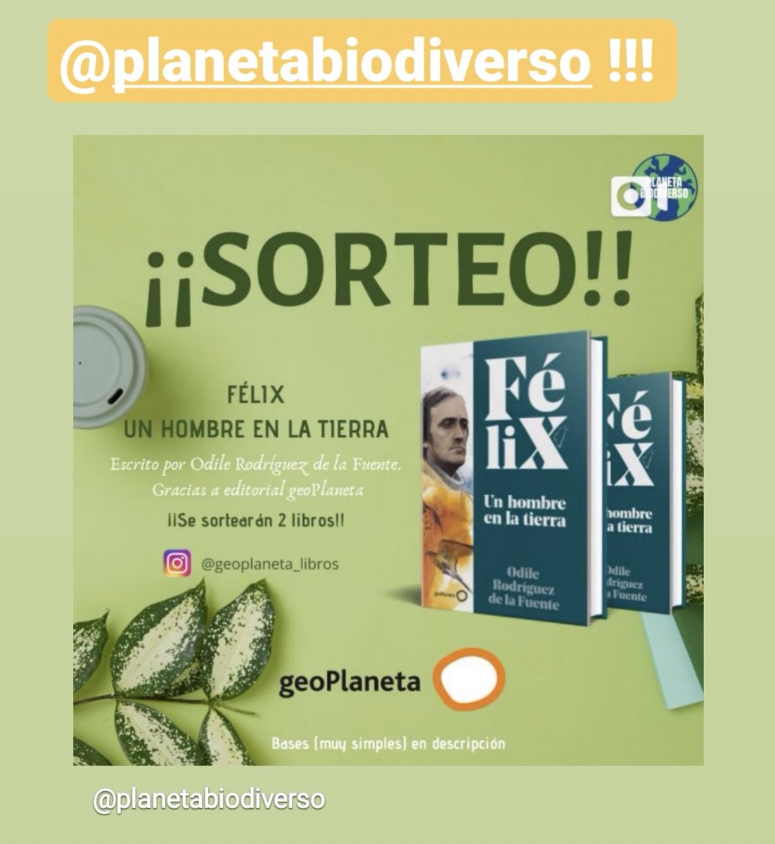 ¡ATENCIÓN! Esta semana y hasta el día del libro se sortearán 2 ejemplares de “Félix. Un hombre en la tierra” de <a href="/geoplaneta/">geoplaneta</a> Para info sobre cómo aplicar hay que entrar en la cuenta de instagram de @planetabiodiverso SUERTE 🤞🏻