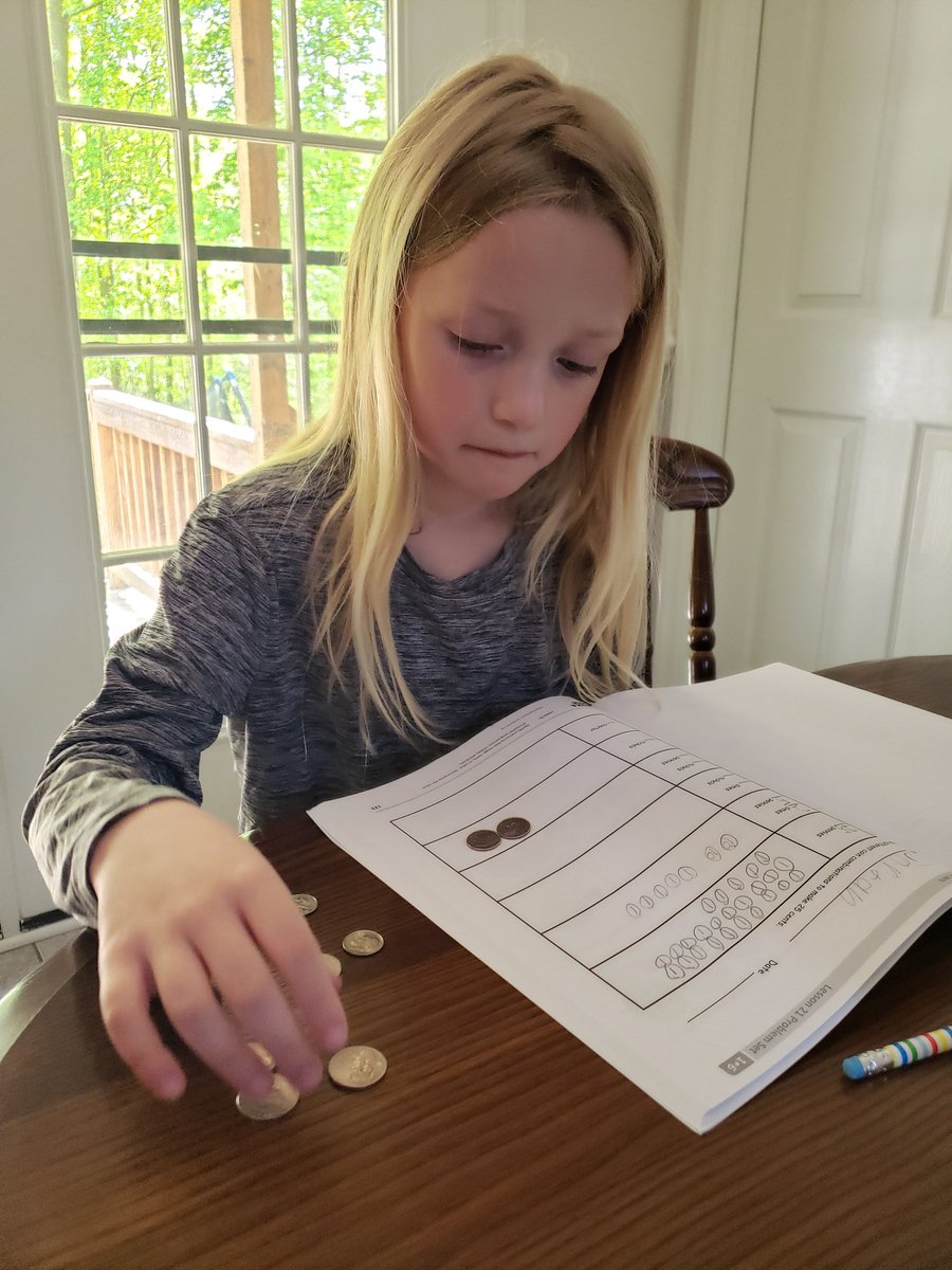 BDark0911's tweet photo. One is enjoying learning about money more than the other. #Homeschooling2020 #VCEathome https://t.co/xlbgYeQdSp
