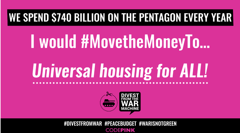 There are over 550,000 Americans experiencing homelessness, yet the US spends $80 million PER DAY on the Pentagon.Does that seem like the American dream to you?We need to  #DivestFromWar and  #MovetheMoneyTo housing for all!  #PeopleOverProfit