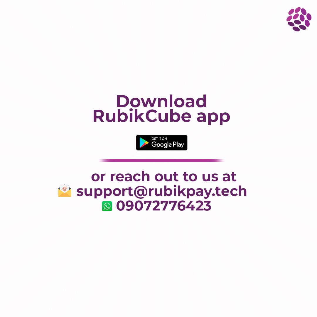 Download RubikCube on Google playstore to get started or reach out to us at support@rubikpay.tech or whatsapp 09072776423

#rubikpay #agentbanking #rubikcube #rubikcubeagent #agent #lockdown #WhatILearntDuringLockDown