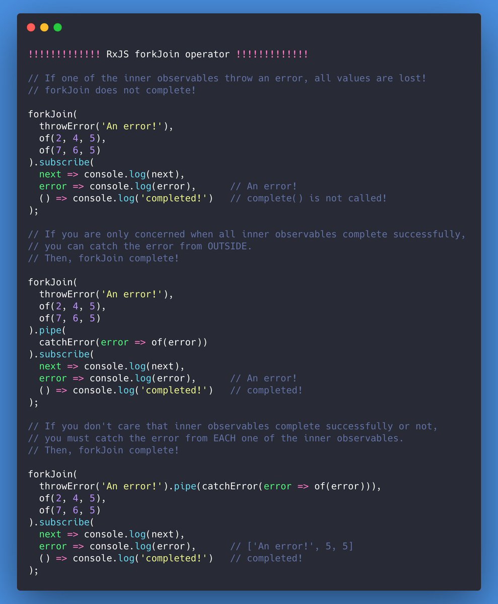 tSamoss's tweet image. 🌟 #RxJS  daily operator 🌟
Today, let&apos;s dive into #forkJoin operator 🧐
👇👇👇👇👇

#Angular #React #reactjs #VueJS