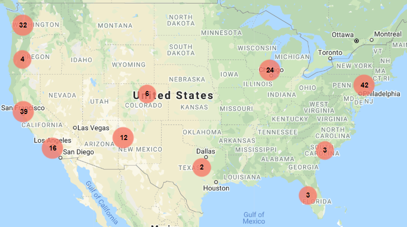 Here's a map of where  #Indivisibles live. This map specifically shows the states with the highest number of zip codes reported-- the number is a count of zip codes within the states that have at least 6 respondents (for more details on this image, email or DM me):