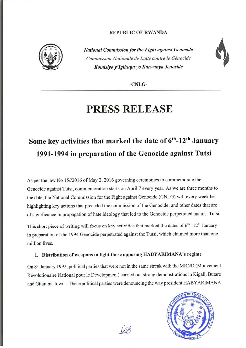 Some key activities that marked the date of 6-12th Jan 1990-1994 in preparation of the  #GenocideAgainstTutsi - 30th Oct 1991- 8th Jan 1992- 9th Jan 1993 later creation of AMASASU in FAR- 8th Jan 1994- 12th Jan 1994 #Kwibuka26  #Rwot