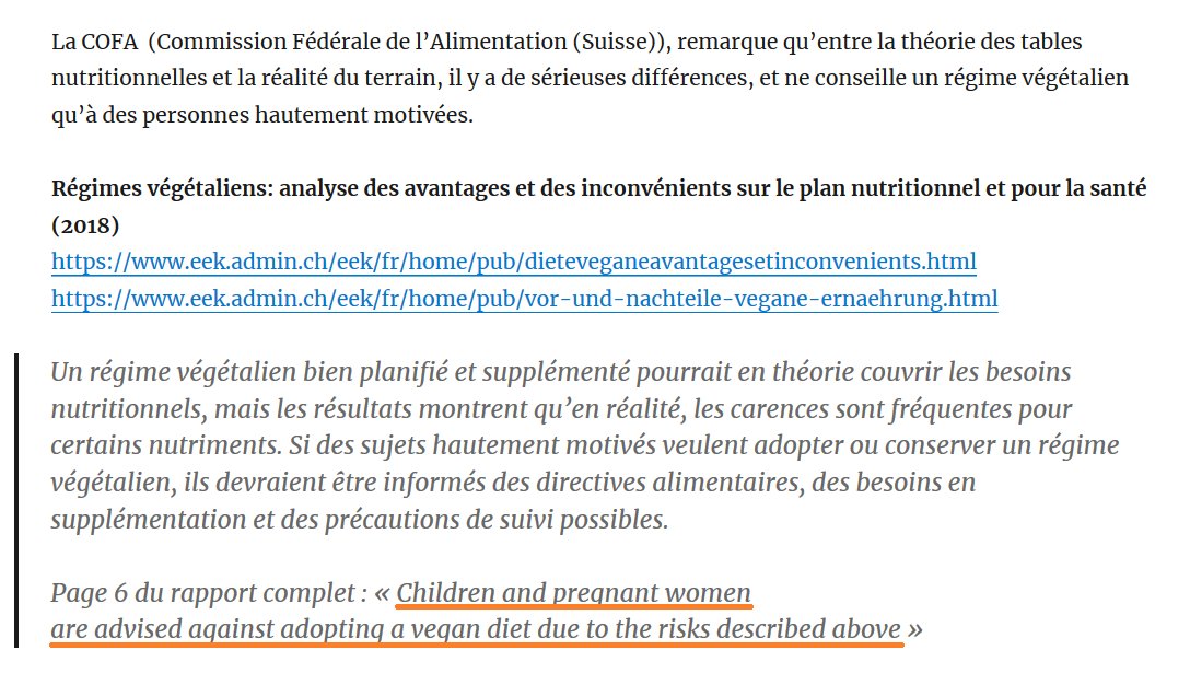 Pourquoi n'avez-vous pas choisi l'un des nombreux avis plus neutres et souvent mieux motivés existant dans la littérature scientifique, et souvent moins enthousiastes quant à des alimentations telles que "pour tous et à tous les âges".Par exemple :