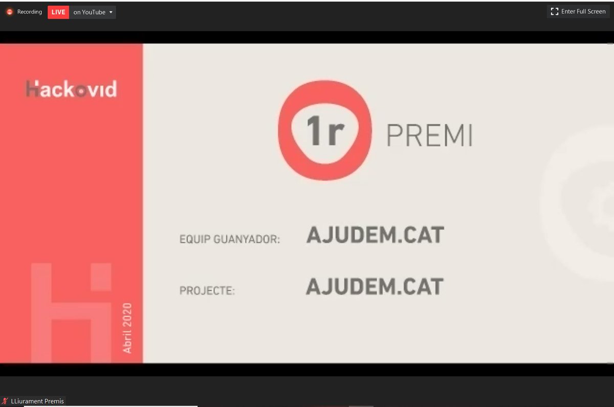 i2CAT's tweet photo. La col·laboració i el suport ciutadà és imprescindible en aquests moments. 

El 1r premi de la #Hackovid ha estat per https://t.co/k5cvPSy9yJ, una plataforma que promou i facilita el voluntariat mitjançant la publicació de serveis altruistes entre veïns.

Enhorabona!🎉👏 https://t.co/f5oDQoolaf