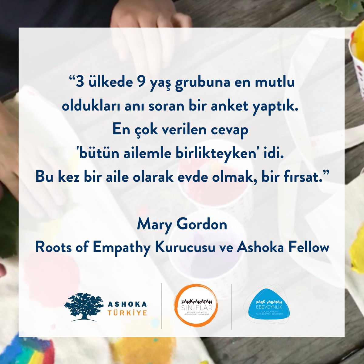 İçinde olduğumuz bu karmaşık süreç çocukların birbirimizi düşündüğümüzü ve kolladığımızı görmeleri için eşşiz bir zaman! Roots of Empathy'nin kurucusu, #AshokaFellow Mary Gordon bu sürecin #empati becerisi özelindeki etkisini yorumladığı makale için: linktr.ee/farkyaratansin…