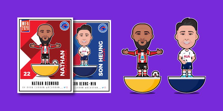rcurran__'s tweet photo. Two of my contributions to the amazing #mifa2020 project by @davewi11 where proceeds go to @SFoodbanks to help through this difficult time.

Check out my other entires here: https://t.co/m81iVtRT5K

#design #illustration #football #bpl #panini #watfordfc #spurs @NathanRedmond22 https://t.co/7jAkKxBM9E