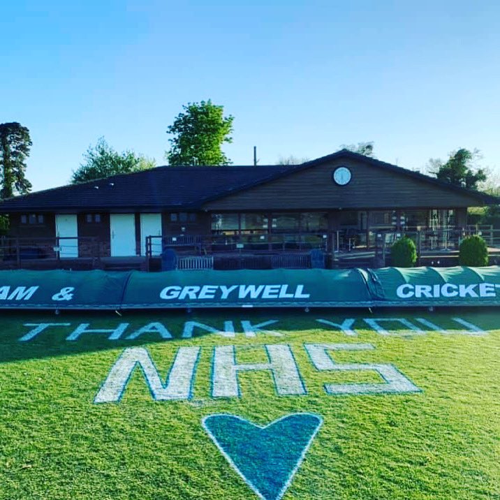 OdihamCricket's tweet photo. When the ground staff get bored...we decide to show our love and support for the @NHSuk . We thank you for all your doing to keep us safe! Please share the love 💙@BBCSouthNews @HampshireCB @RAF_Odiham (do a fly by) https://t.co/zPpdlwc0E5