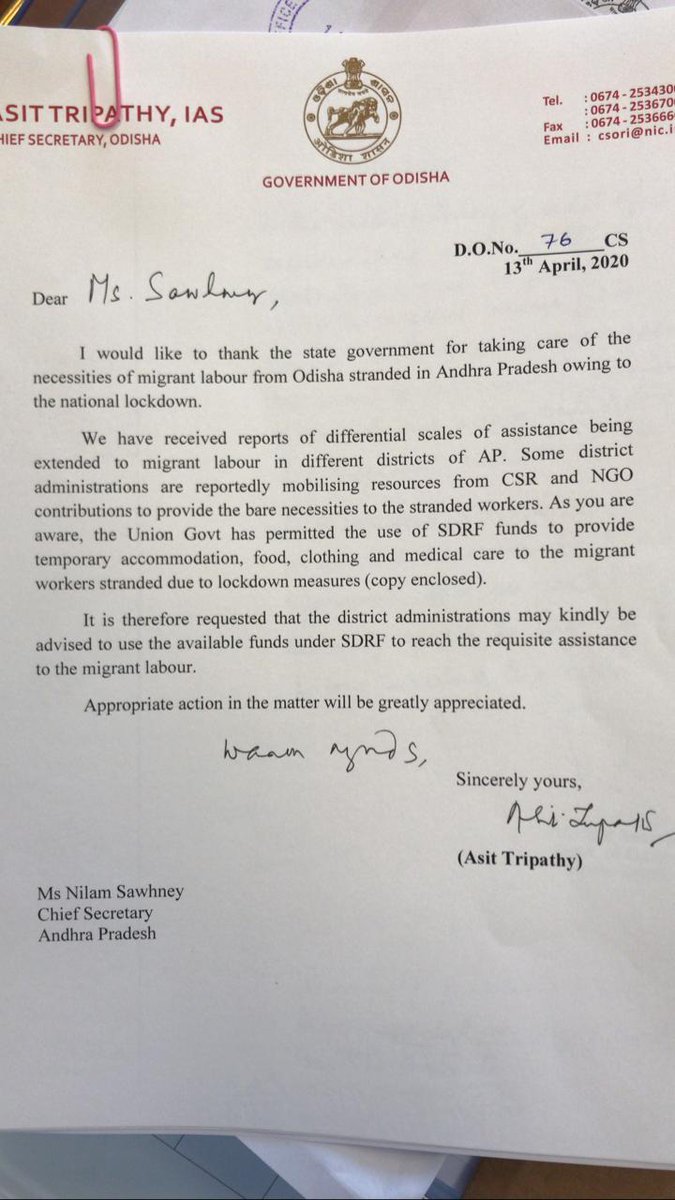 Co-ordination of over 10days has failed to help a group of 30 Odias with ration. Left with no choice, they have decided to walk from Andhra Pradesh to Odisha.The Chief Secy of Odisha has written to his counter part in AP with no results.(cont.)