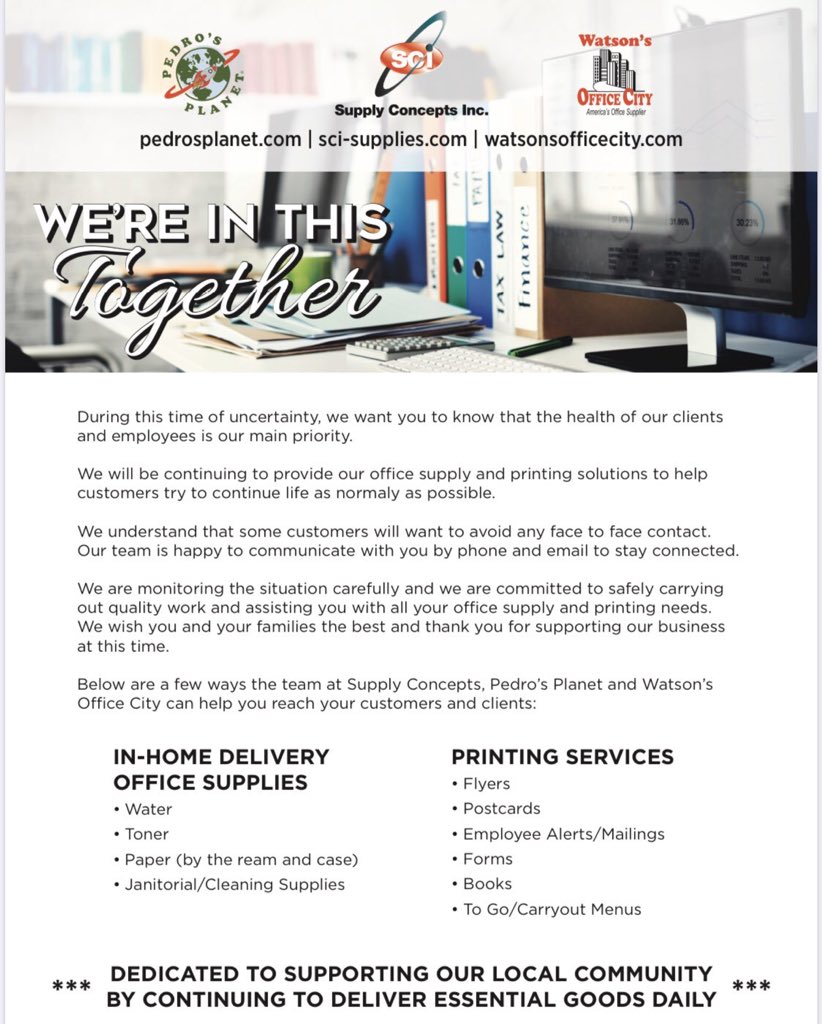Just a reminder, we’re still in this together. If we can help keep your essential business running or help you work from home- we’re here for you.