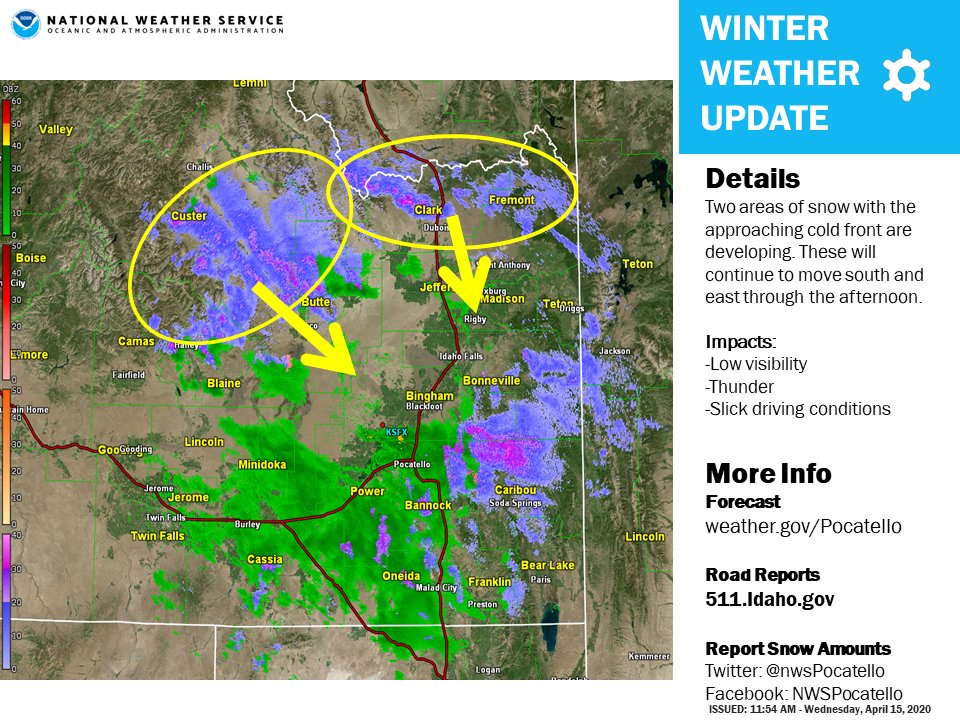 The latest radar update indicates the development of snow along the Montana border and across