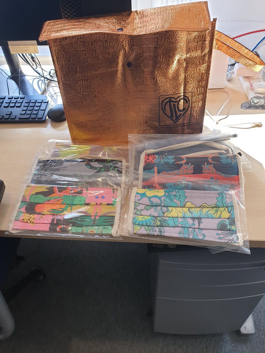 BIG thank you to <a href="/thelovingchair/">Loving Chair Company</a> who dropped off facemasks for our key volunteers &amp; patients. Thank you to you guys out there who bought masks from them as for each one bought one is donated to a charity. #StayHome #braintumour #keepsafe
