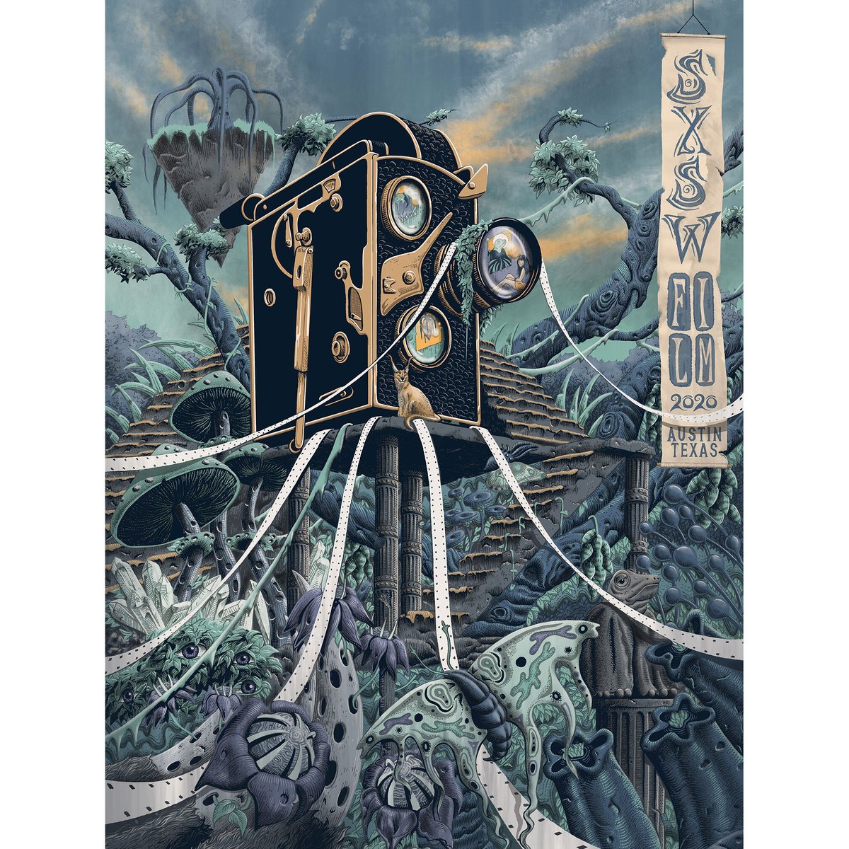 Check out the 2020 #SXSW Film Poster, created by Neal Williams from Print Shop and Design Studio, and more SX merch here: ow.ly/UxJm50zf8uL