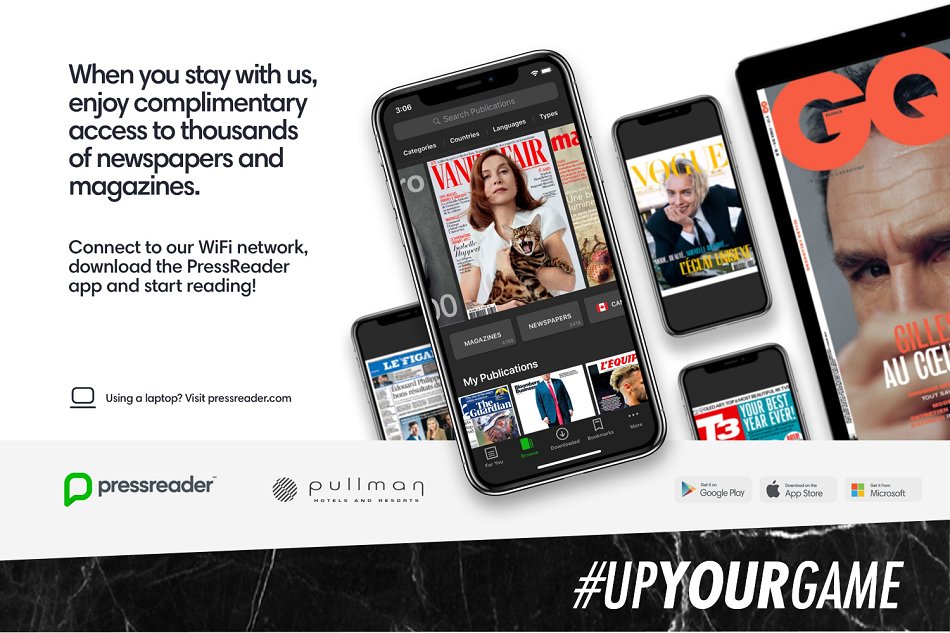 Acceso gratuito a Pressreader, miles de periódicos y revistas gratuitas durante su estancia. 

Complimentary access to thousands of newspapers and magazines during your stay with Pressreader.

#UpYourGame #PullmanHotels #PullmanBarcelonaSkipper
