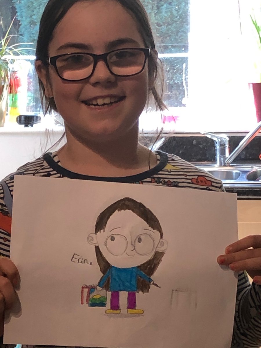 HanRionasmum's tweet photo. Erins #drawwithrob self portrait- she hopes you like it @RobBiddulph Also she loves your dog! 🐶 https://t.co/1Zupm6Gy6E