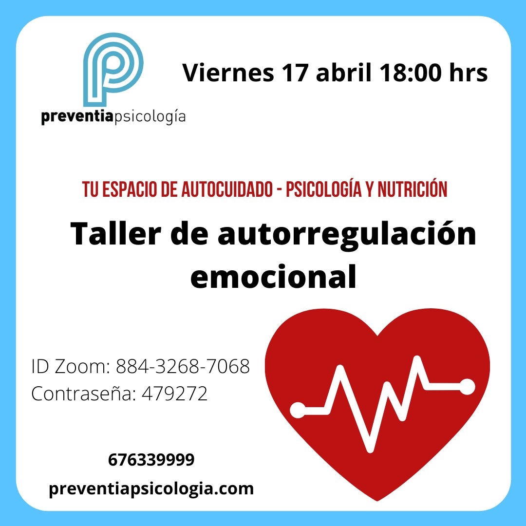 PreventiaPsico's tweet photo. ¡Hola a todo el mundo!

¿Qué tal estáis llevando este periodo de confinamiento?

Desde el centro de psicología Preventia estamos organizando varias acciones gratuitas de autocuidado psicológico y nutricional para acompañaros estos días.

Os adjunto el cartel del próximo taller https://t.co/AgBXvculME