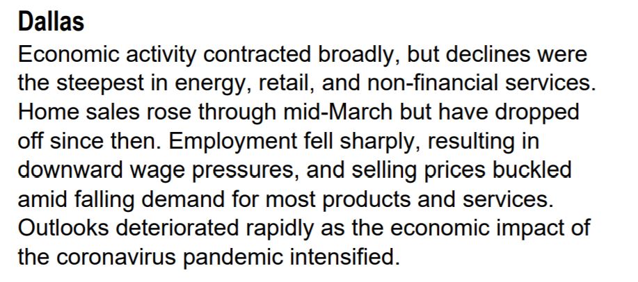 Here's the quick summary for the Dallas region. Full link:  https://www.federalreserve.gov/monetarypolicy/files/BeigeBook_20200415.pdf