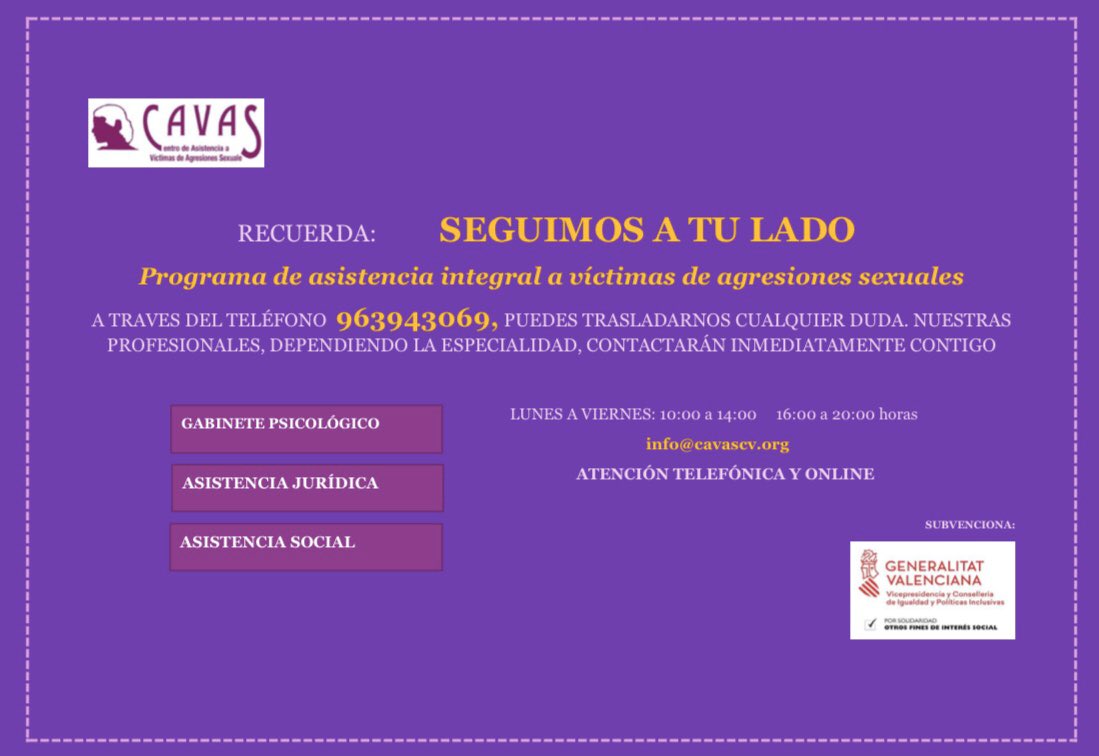 No lo olvides, estamos aquí para atender y resolver tus dudas a nivel jurídico y social.
Seguimos adelante con las sesiones psicológicas a través de Skype para estar lo más cerca de ti durante el confinamiento 💜
