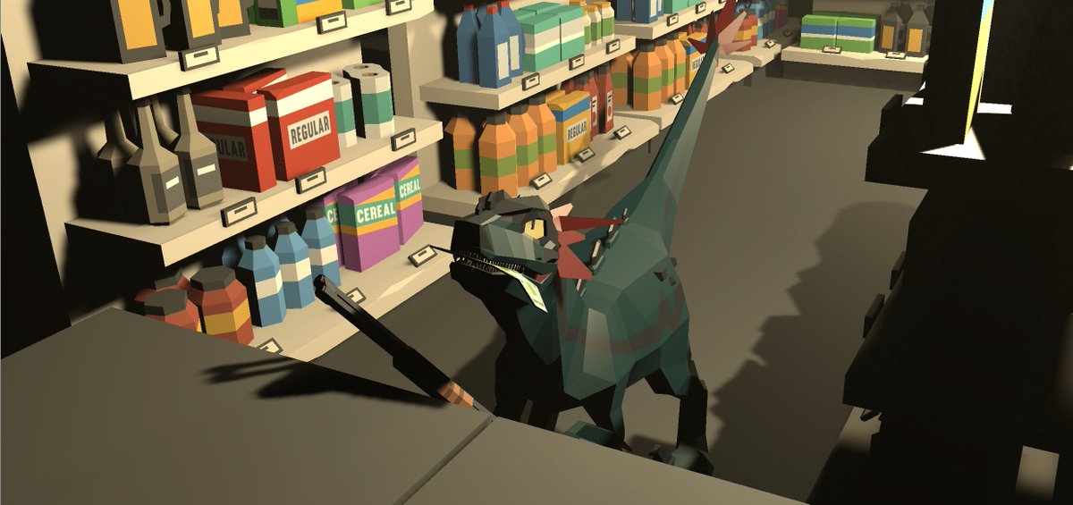 JudeGameDev's tweet photo. When your mum sends you to buy milk during lockdown #gamedev #covid19 #lockdown #bioraptor #unity3D #indiedev https://t.co/TjRQkhh9Yp