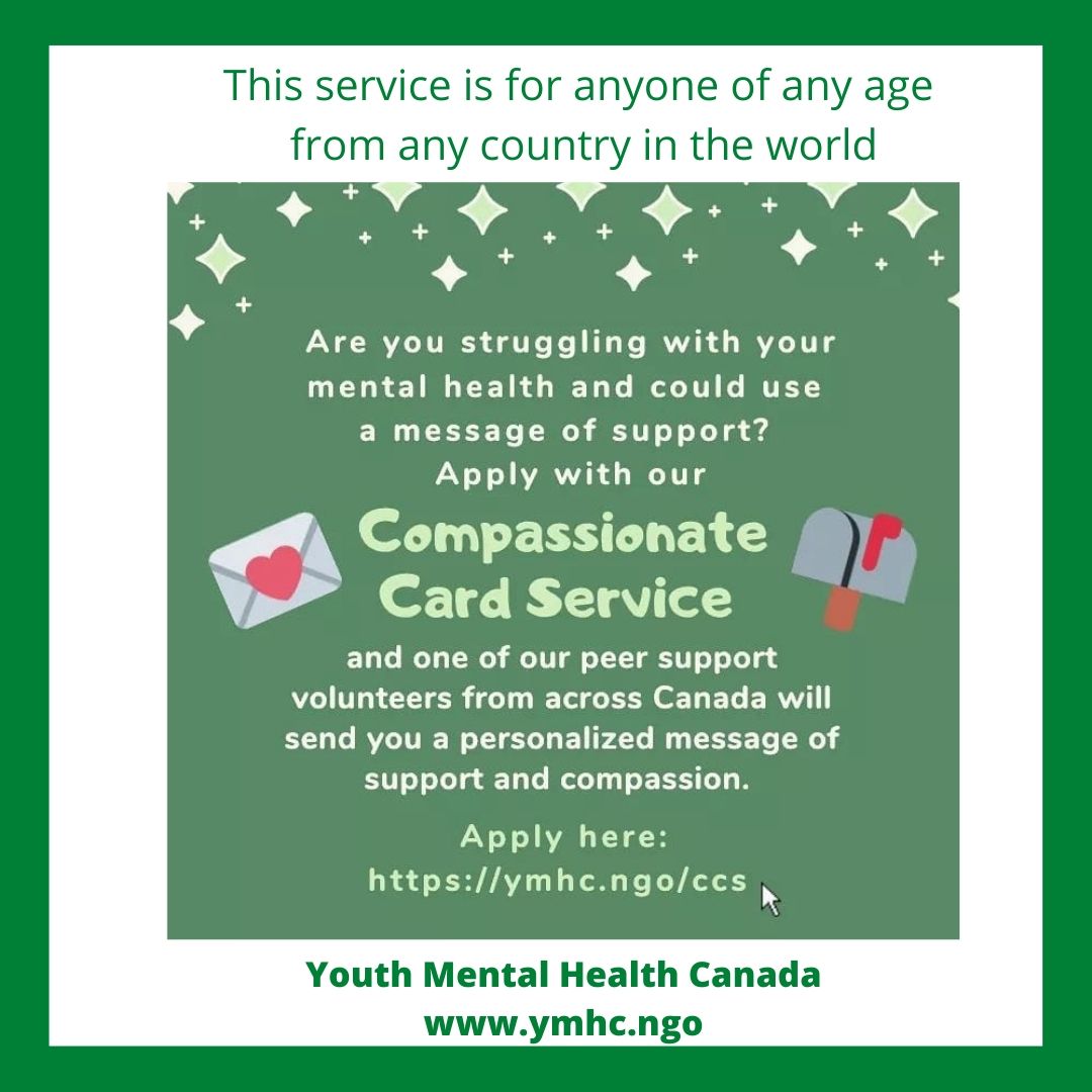 Free #peersupport Compassionate Card service for anyone from any country: if you're struggling, request a personalized message: edu.ymhc.ngo/compassionate-… #mentalhealth #mentalwellness #anxiety #depression #COVID19 #coronavirus #CoronavirusLockdown #StayAtHome #BreakingNews #Toronto
