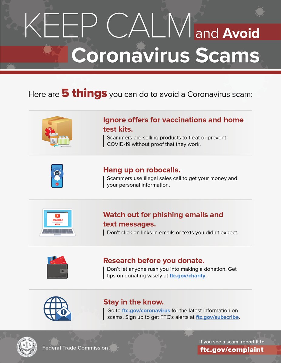 Scammers are taking advantage of people during the COVID-19 pandemic. Visit the FTC website to learn more about what you can do to protect yourself from scammers. #jccpolice #scamalert consumer.ftc.gov/features/coron…