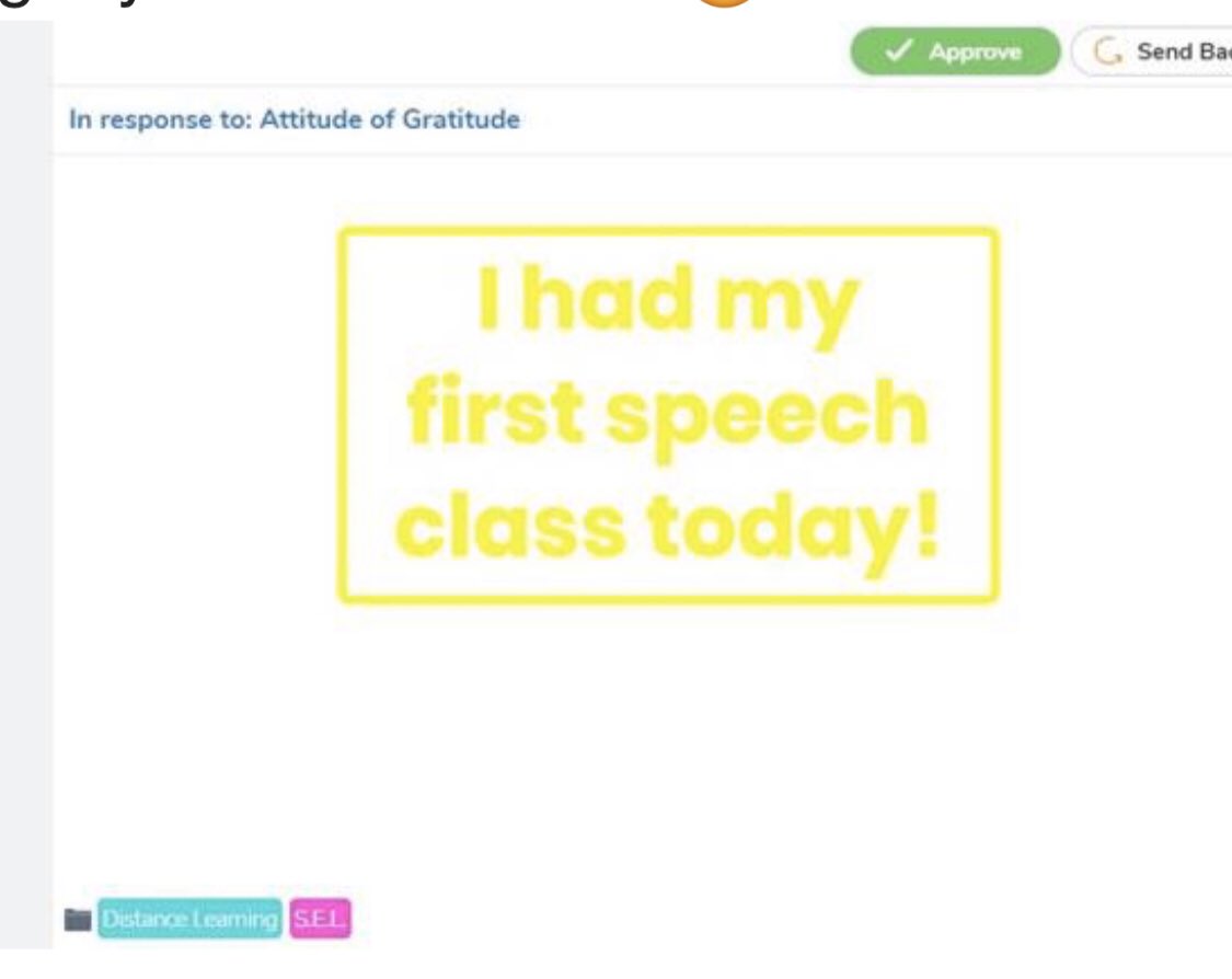 SLPMadness's tweet image. Thank u @CB_LMalakoff for sharing this Attiutude of Gratitude @seesaw post with me today. Warmed my ❤️ Miss my kiddos! @CB_Buckingham #cbspeechies #slpeeps