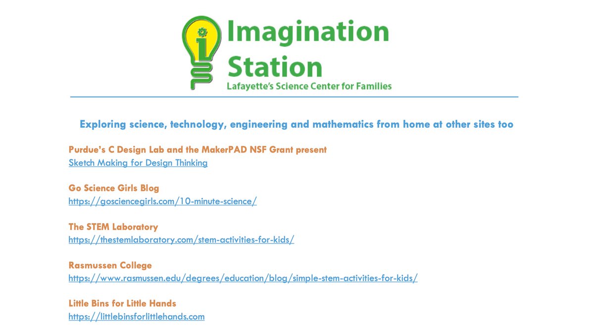 Friends of Imagination Station here is an update on our response to the COVID-19 Pandemic in the United States. In the second photo you will find some websites to entertain your kids with some fun STEM activities. #stem #stemeducation #stemforkids