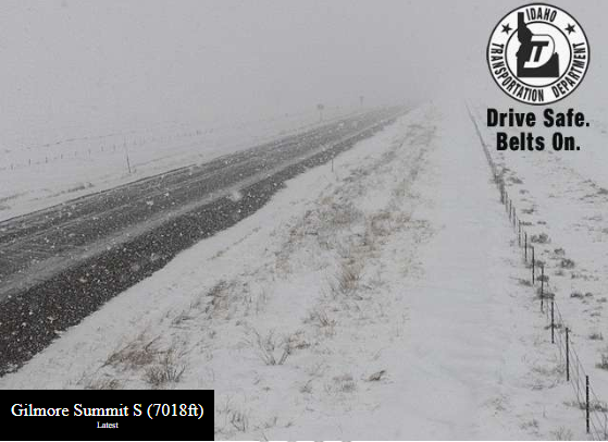NWSMissoula's tweet photo. (12:55pm MDT) - Heavy snow showers the next 1-2 hours along #ID28 in Lemhi County including #GilmoreSummit. Roads conditions will be changeable and slick at times. #idwx https://t.co/8hFfphtBp5