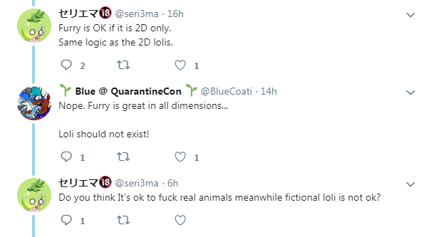 تويتر 山の翁 على تويتر Rayforcegame Seri3ma Exactly Both Are Fictional Not Real Things That S What The 2d Loli Fans Are Saying To The Western Furries The Western Furries Still Continues