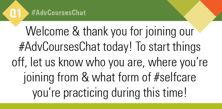 EdTrust's tweet image. Q1: Welcome &amp;amp; thank you for joining our #AdvCoursesChat today! To start things off, let us know who you are, where you’re joining from &amp;amp; what form of #selfcare you’re practicing during this time!