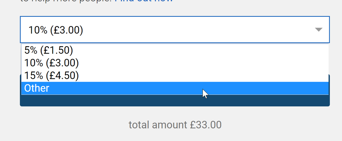 The contribution to JustGiving is optional, but if you wanted to change it to £0, you'd actually have to click 'Other' first.