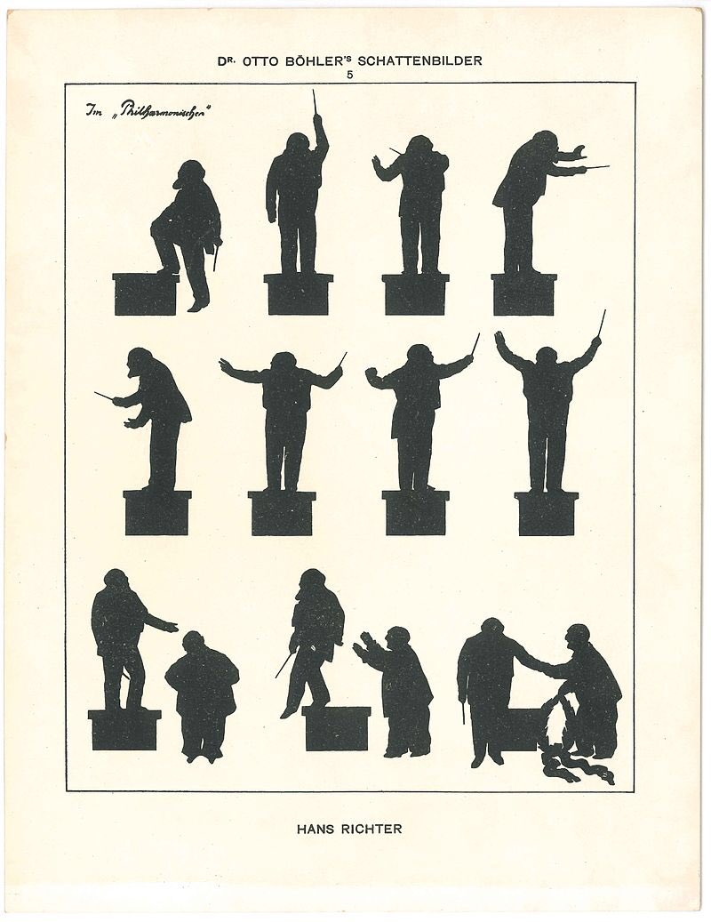 Böhler also depicted conductors in action, and a drawing showing various gestures of Mahler is one of his best-known works. Also, a picture of Hans Richter and of Wagner as conductor.