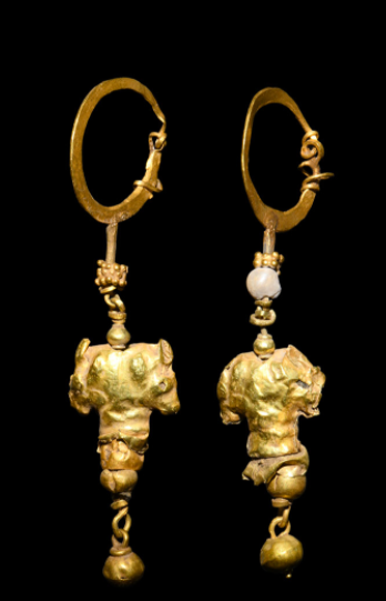 Hellenistic earrings rarely survive in pairs or with intact loops, but that's no problem for this auction house!
