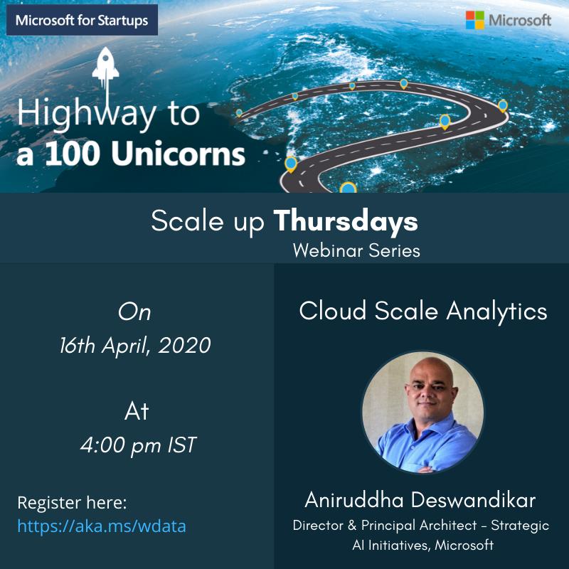 EntMagazineME's tweet image. 🚀It&apos;s today: @msft4startupsME&apos;s #ScaleUpThursdays is hosting a webinar on #cloudscale analytics with Aniruddha Deswandikar. Learn about the advantages Azure Cloud provides for jump-starting your analytics.

Today at 2:30pm (Asia/Dubai), register here: microsoftcloudpartner.eventbuilder.com/event/17030