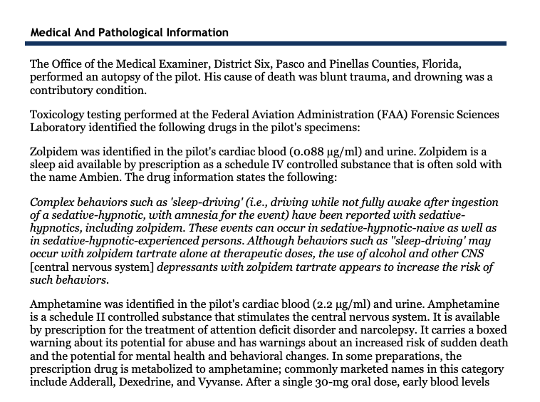 The NTSB's information from the docket on the drugs in his system doesn't shed much new light. (This is just the factual report.) The final report — likely to be released within the next two months — should put this all in context. I covered this before:  https://www.usatoday.com/story/sports/mlb/2018/01/20/roy-halladay-plane-crash/1050708001/
