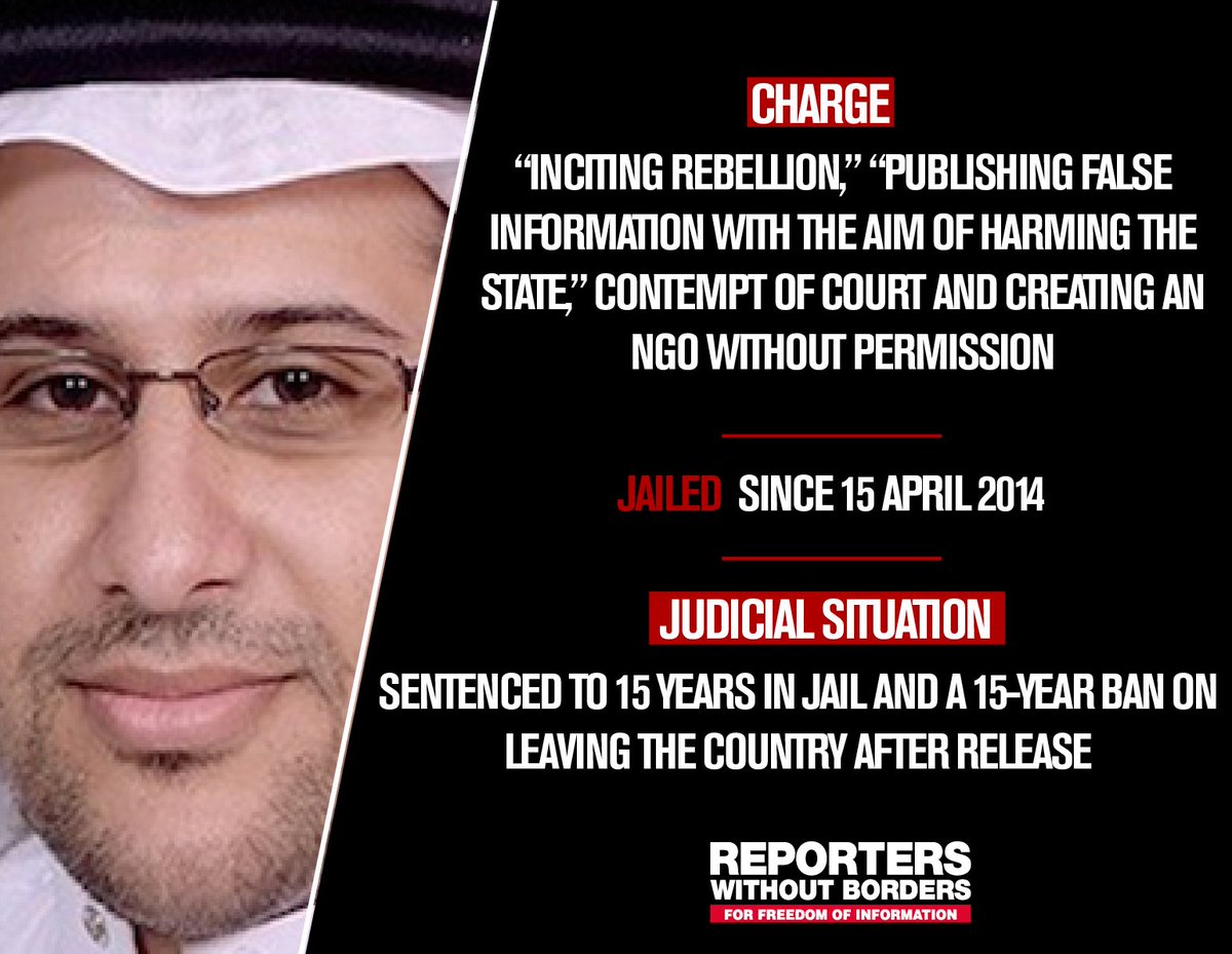 rebecca_vincent's tweet photo. Thinking of @WaleedAbulkhair, who as of today has been languishing behind bars in Saudi Arabia for six long years. His crime? Exposing human rights violations. He should be immediately released. #FreeWaleed https://t.co/oVmIFQc4ke