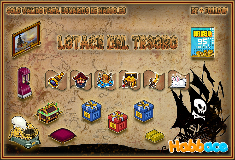 📢🏴‍☠️¡Participa con un RT + FOLLOW en el sorteo de un Lotace del Tesoro durante esta Semanace de Piratas!🏴‍☠️ Solo para <a href="/ESHabbo/">Habbo ES/MX</a>
Tienes hasta el Domingo 19 de Abril a las 23:59 HRS HPE, aprovecha. ¡Mucha suerte!