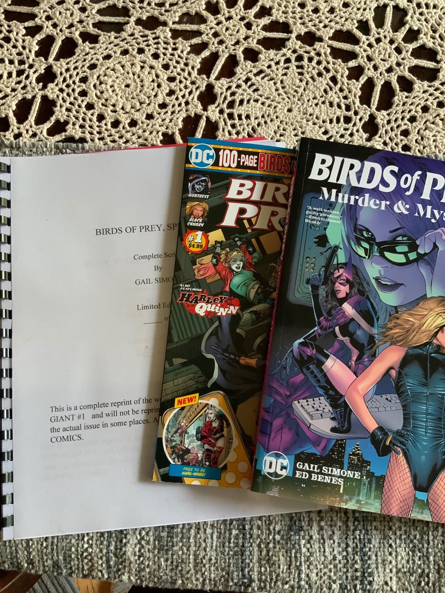 Lot 1. BIRDS OF PREY.Includes: Comic, collection and script, signed by me!BOP film crew t-shirt (Women's med) signed by CHRISTINA HODSON, the screenwriter!Oh. And did I mention? A ZOOM VIDEO CALL WITH  @jurneesmollett and  @rosieperezbklyn?!? #Creators4Comics !