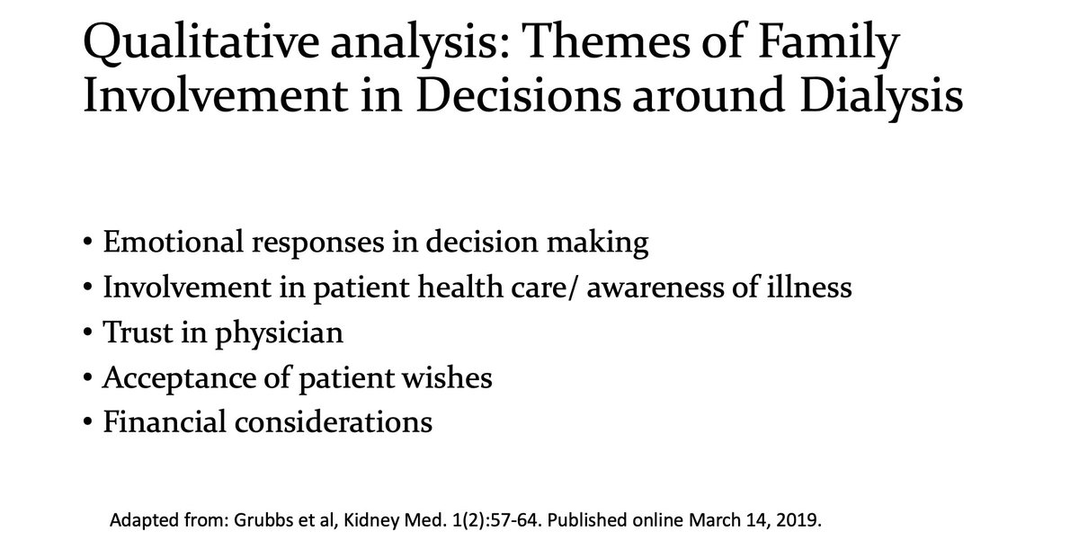 4/ Assuming we can now have a Discussion with the patient, how can we better facilitate this conversation? Shouldn't we get family involved too? https://www.kidneymedicinejournal.org/article/S2590-0595(19)30019-6/pdf