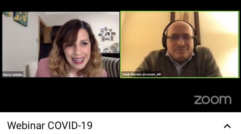 Nuevas experiencias en tiempos de pandemia. Muchas gracias a <a href="/Kampal_DS/">Kampal_DS</a> por contar conmigo en este webinar y a <a href="/cosnet_bifi/">Yamir Moreno</a> por una gran charla. #COVID19