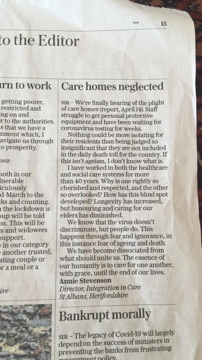 IntegrationCare's tweet image. Been waiting for 14 years #social care to be all over the news. Managed to get this letter in the @thetelegraph, let’s not lose the momentum