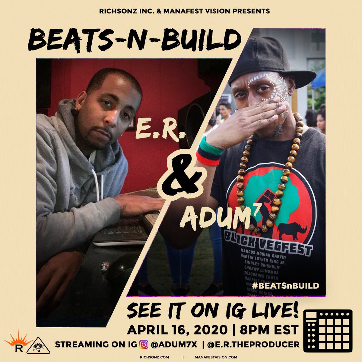 RichsonzPr's tweet image. Tomorrow at 8pm EST @E.R.theProducer &amp;amp; @ADUM7x on IG Live!
To view the event go to E.R. or ADUM⁷’s page🚨🚨🚨
_
#BEATSnBUILD #choppingsamples #hiphopbeats #hiphopbeat #hiphopinstrumental #studiolife #boombapbeats #beatlife #mpk49 #MPC #MPClive