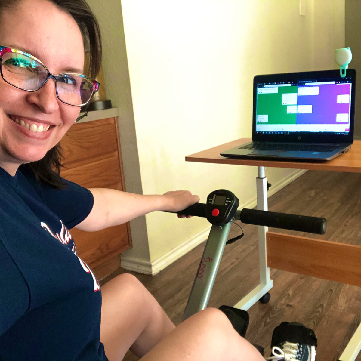kelsey_dahlberg's tweet photo. It’s not a FitDesk but I’m rowing and live chatting office hours on @Padlet for #WellnessWednesday #DHSFinLitWeek @DHS_Vikings https://t.co/RWpVg3wb03