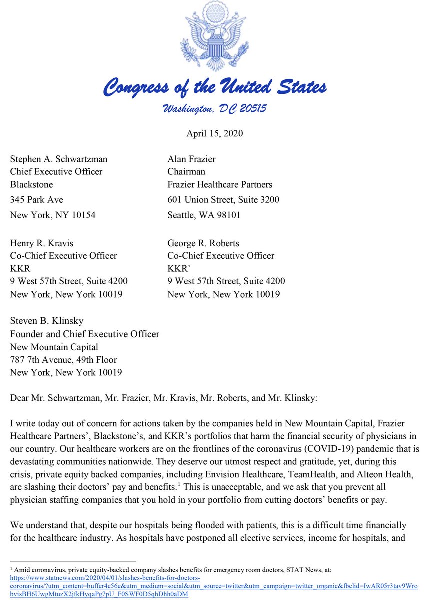 TeamKatiePorter's tweet photo. Staffing companies backed by private equity are
❌ cutting physician pay,
❌ lying about doing it, and
❌ retaliating against clinicians who speak up.

@SenWarren and I are calling out those who put profit margins ahead of our frontline healthcare workers. https://t.co/LOPx189bSr