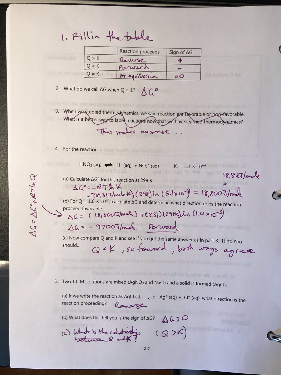SGPrilliman's tweet photo. #OCUchem Exercises for the Wjy Reactions Reach Equilibrium activity, page 217. https://t.co/l9aYMokhsQ