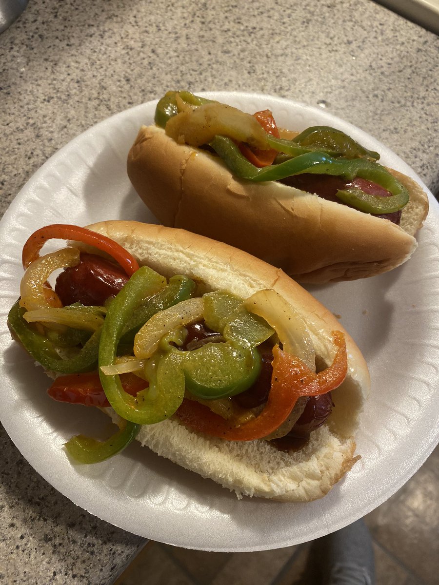 Lunch/snack until the main event aka the Smoked Turkey! #GrillinWithChefB👨🏾‍🍳 #chicagostyle #chicagostylehotdog #smokedsausages #smokedsausage