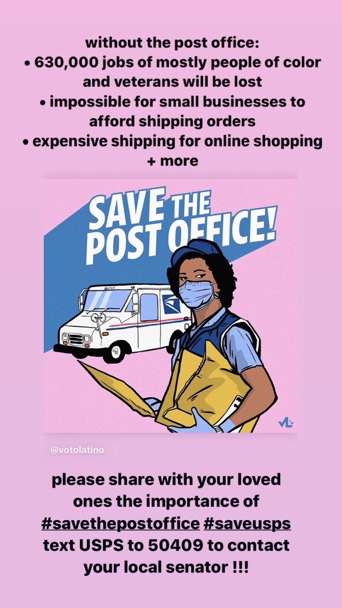 TEXT USPS to 50409 to send a letter to your local officials for  #SaveThePostOffice  #SaveUSPS  it takes 5 minutes to do that, verify your signature, and verify your email with a code  included info below that i shared with my story also
