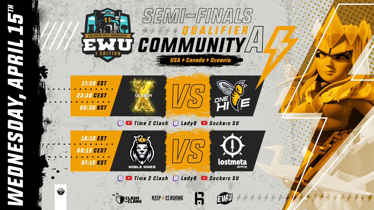 EWU ESPORTS SEMI FINALS
Every war surprises us with something new, what do we have in store tonight?  4 Outstanding clans do battle, all wanting that final NA slot in the EWU Tournament.

Twitch: twitch.tv/blameadam
YouTube: youtube.com/c/time2clash/l…